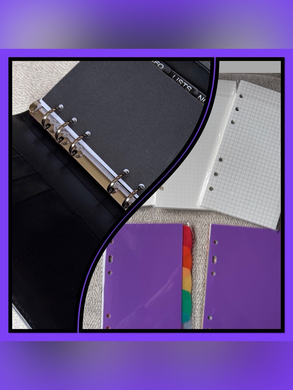 A6 Planner with Purple Dividers Rainbow Tabs & Refill Inserts